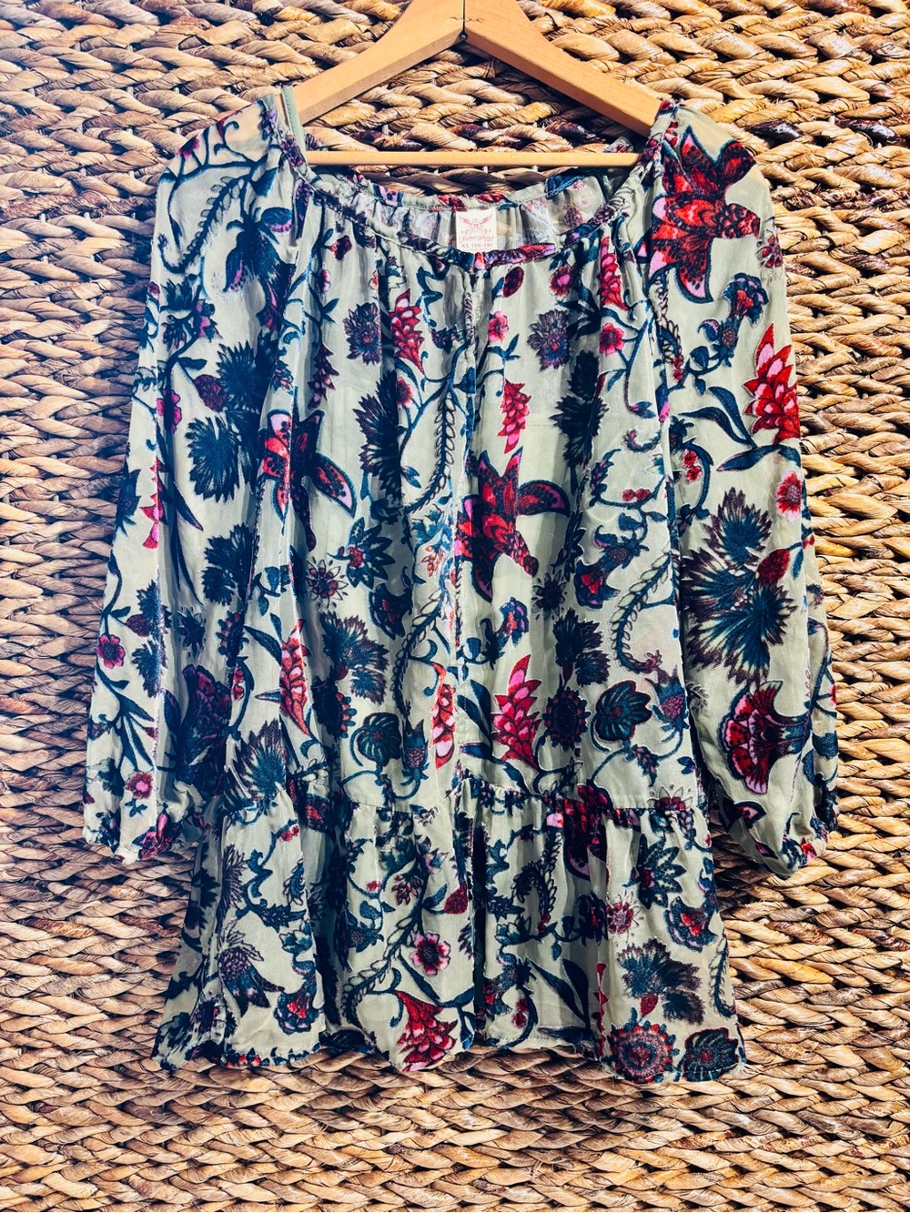 Faded Glory Velvet Sheer Burnout Blouse + Tank 3/4 Sleeve
